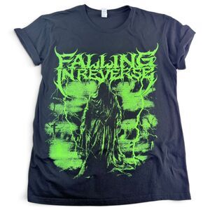 falling in reverse grim reaper graphic band t shirt black neon green size large